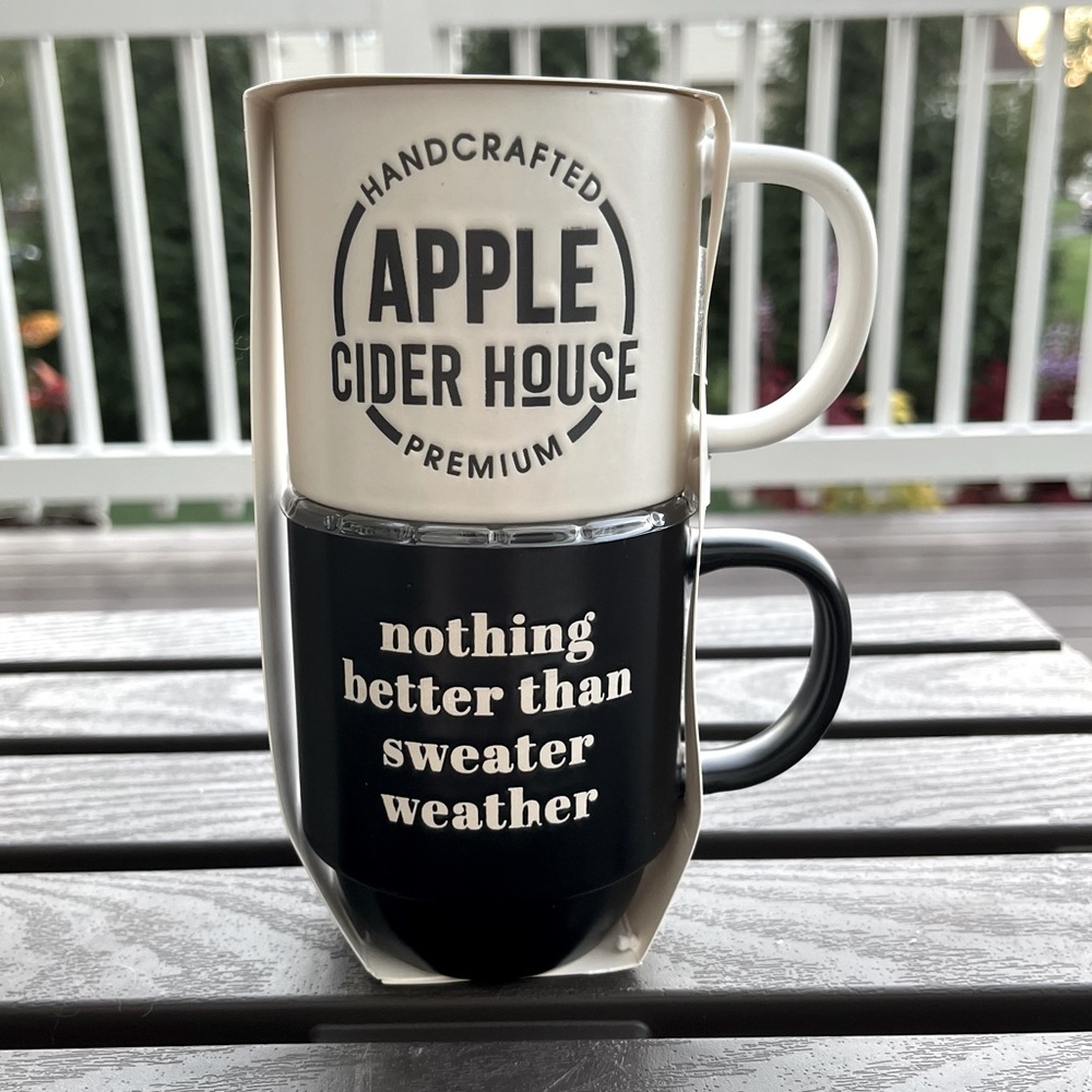 🆕 RARE Stackable Ceramic Mugs Apple Cider House & Sweater Weather Set of 2 Mugs